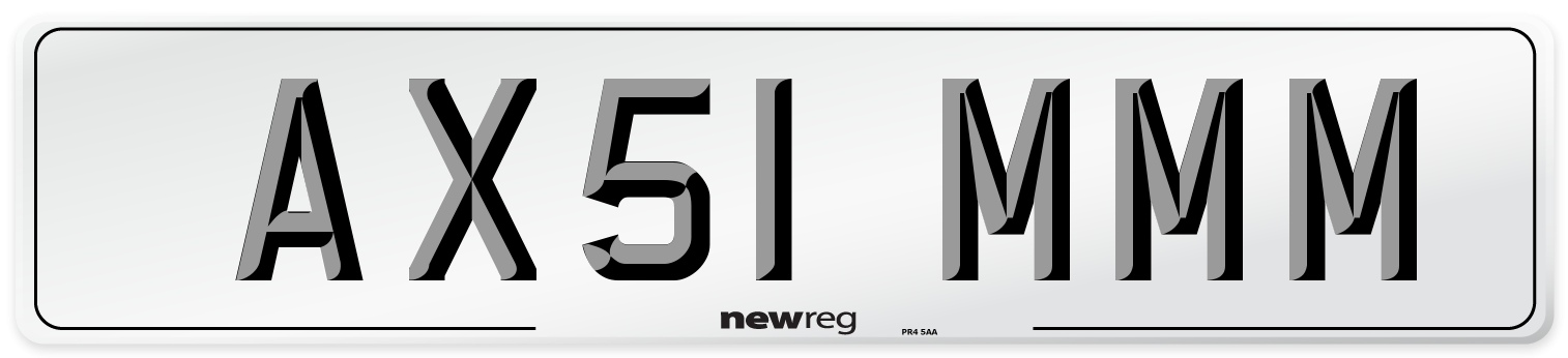 AX51 MMM Number Plate from New Reg